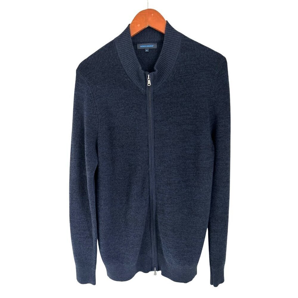 Patrick Assaraf Extra Fine Merino Zip Mock - Midnight Blue Size Med